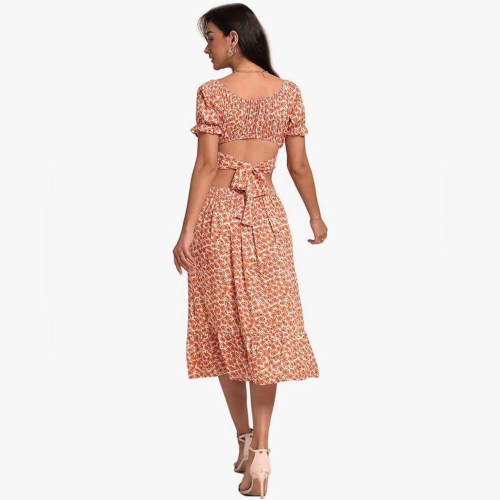 Floral Skirt and Top Set in Orange - Picture 2 of 6
